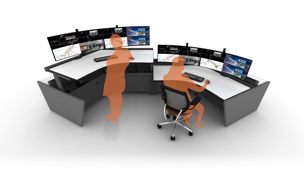 Collaborative Height Adjustment Broadcast Room Desk